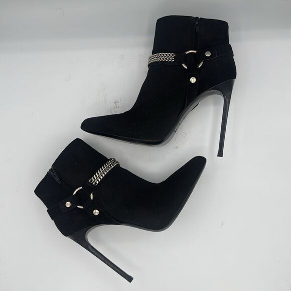 YSL Saint Laurent Paris 110 Black Suede Harness Chain Ankle Boots EU 40/ US 10 - Picture 7 of 12